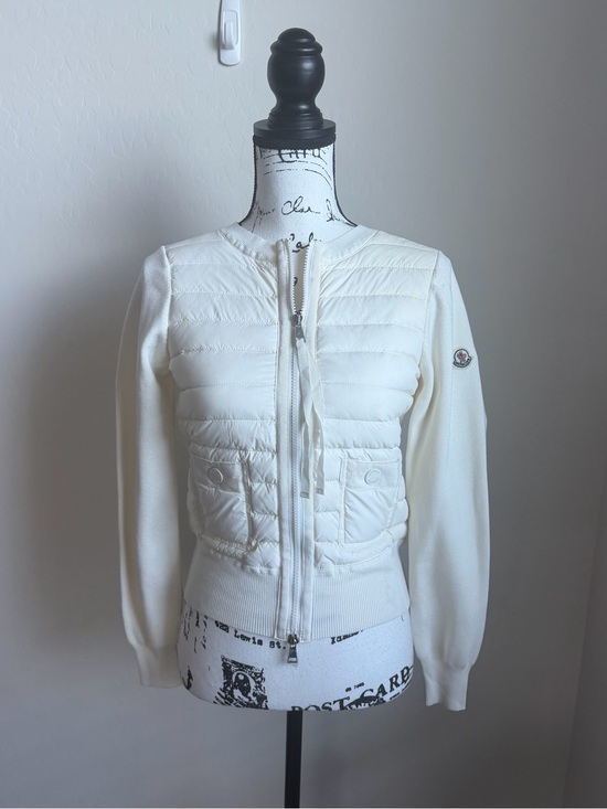 Moncler Jackets & Blazers - Moncler White 'Cobalt Giubbotto' Wool Knit & Down Natural Cardigan Sz. 1